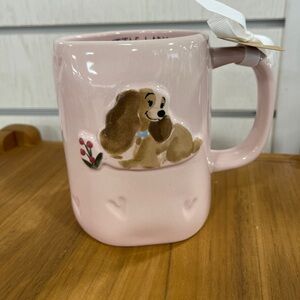 RAE DUNN Disney Lady & the Tramp Little Lady Pink Heart Embossed Ceramic Mug NWT